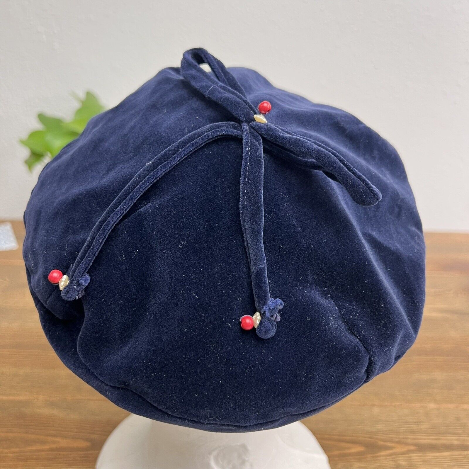 Vintage Blue  Velvet Girls Hat Inside Circumference 20”