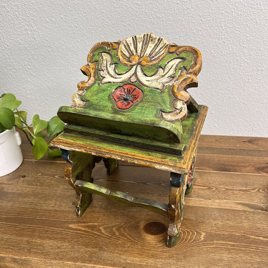 Vintage Carved Book Holder Colorful Wood Patina Chippy