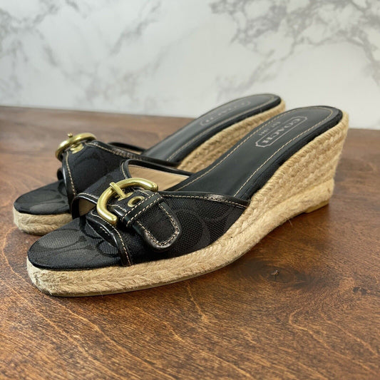 Black Coach Espadrille wedge slides, "Korrin" 6b sandals