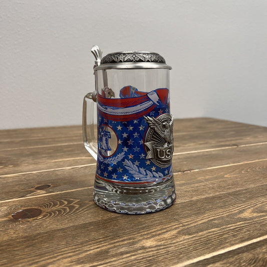 USA Independence Commemorative Pewter & Glass Eagle Made in Italy  Beer Stein