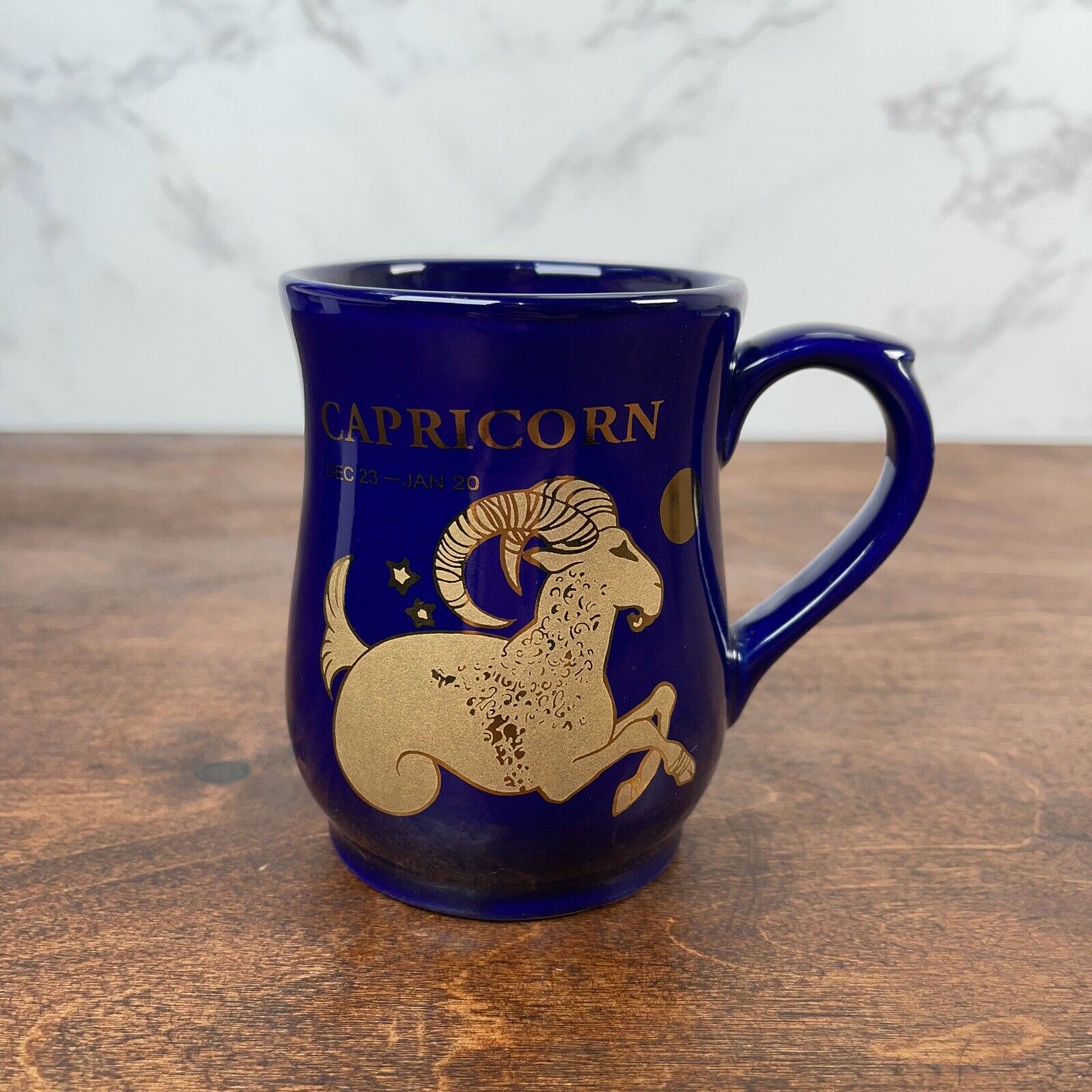 Navy Blue with handle Coffee/Tea Mug Capricorn Horoscope Dec 23- Jan 20