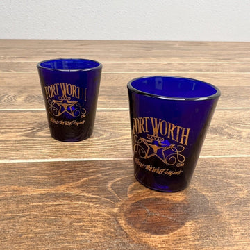 Fort Worth Texas Shot Glass Cobalt Blue Shooter Set Of 2