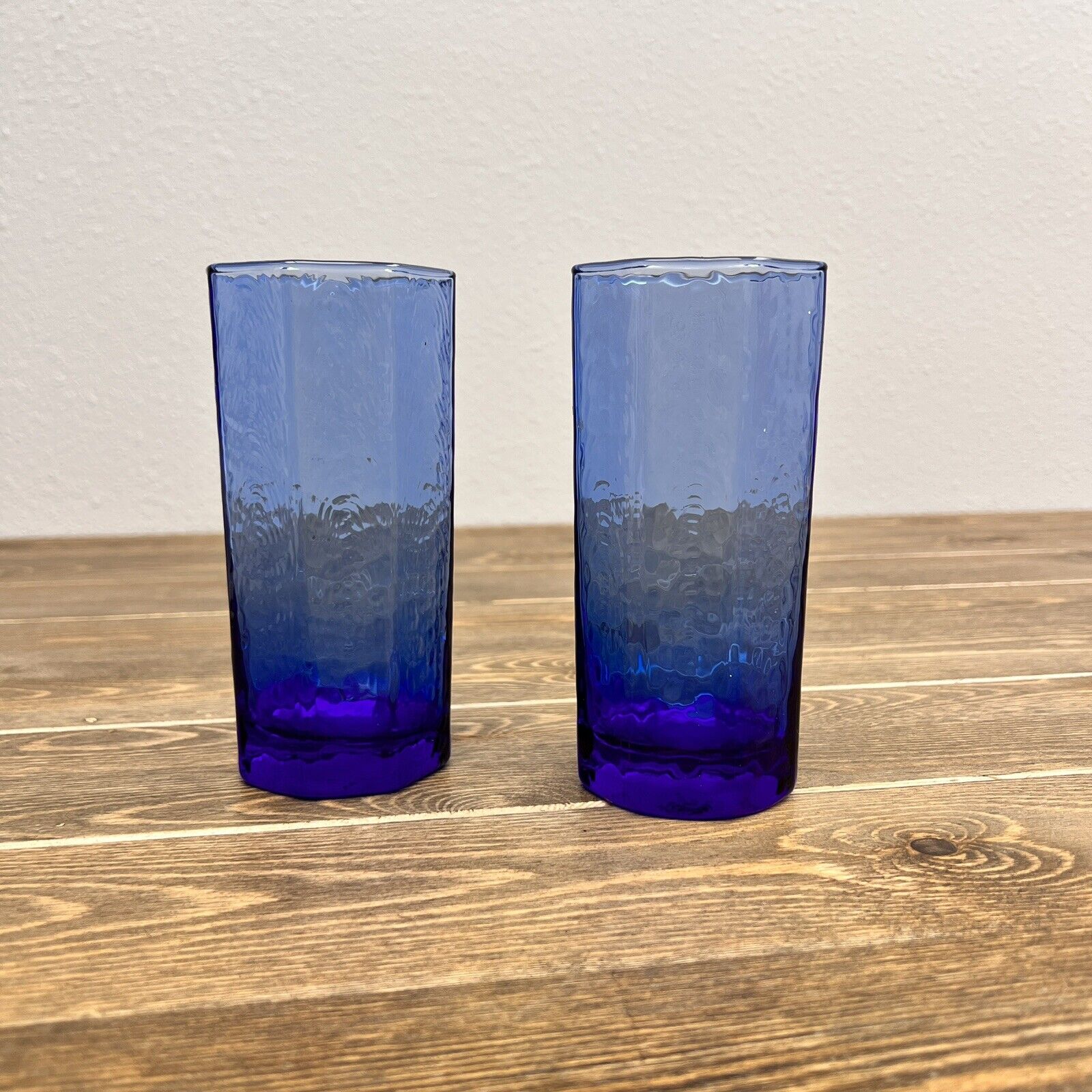 Anchor Hocking Essex Cobalt Blue Panel Iced Tea Glasses Set of 2