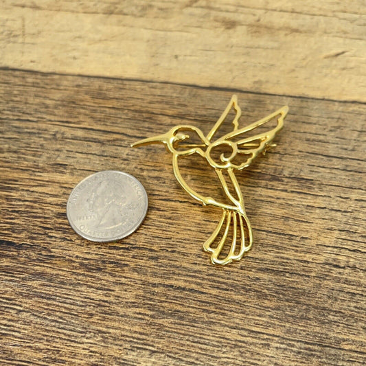 Hummingbird Brooch Jonette JJ Vintage Metal Gold Tone Pin