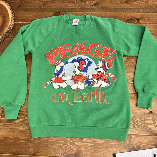 Jerzees Holiday Sweatshirt Womens M Season's Greetings Bear Christmas Vintage