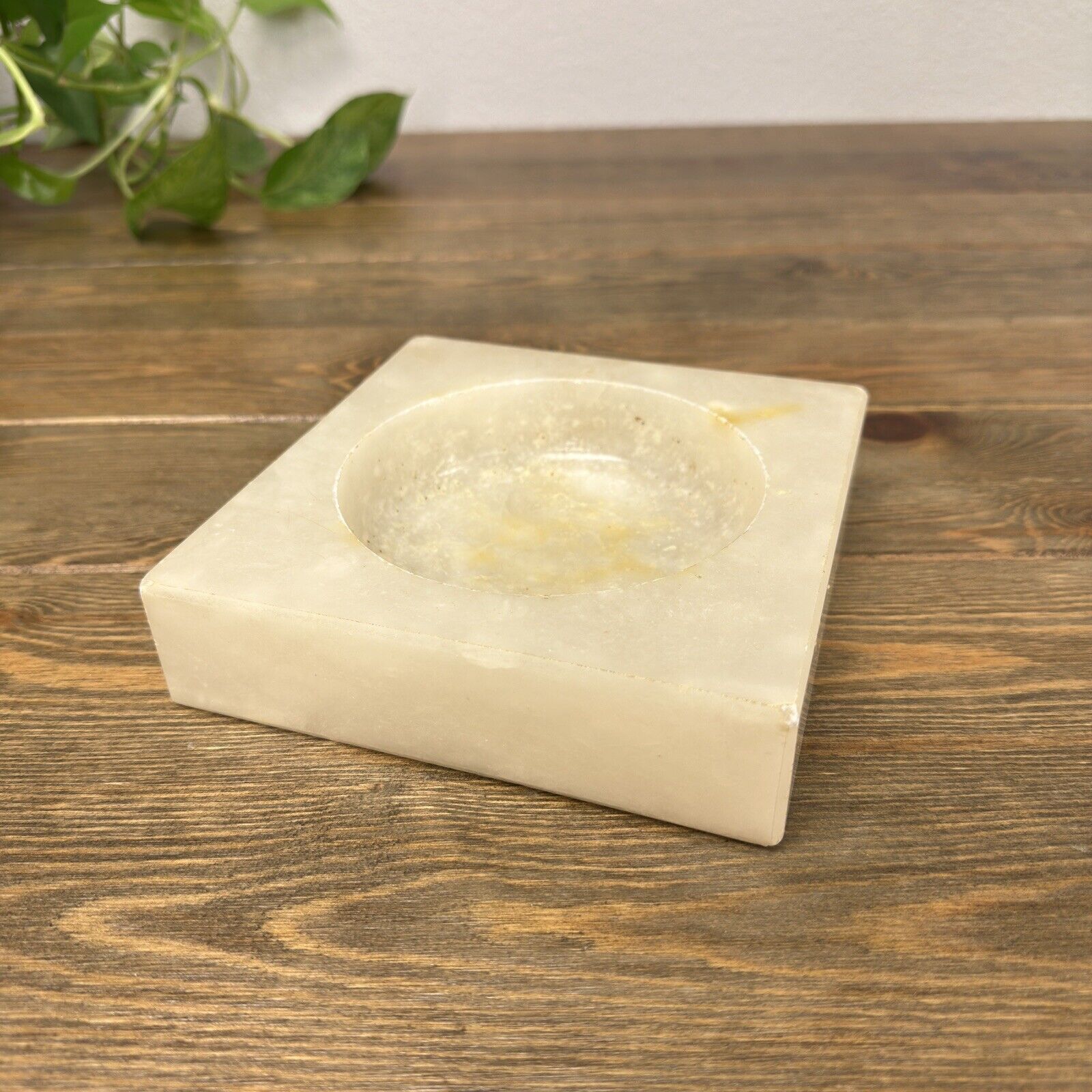 Vintage Alabaster Ashtray Beige at 6 inch square & Heavy 4 lbs