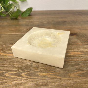 Vintage Alabaster Ashtray Beige at 6 inch square & Heavy 4 lbs