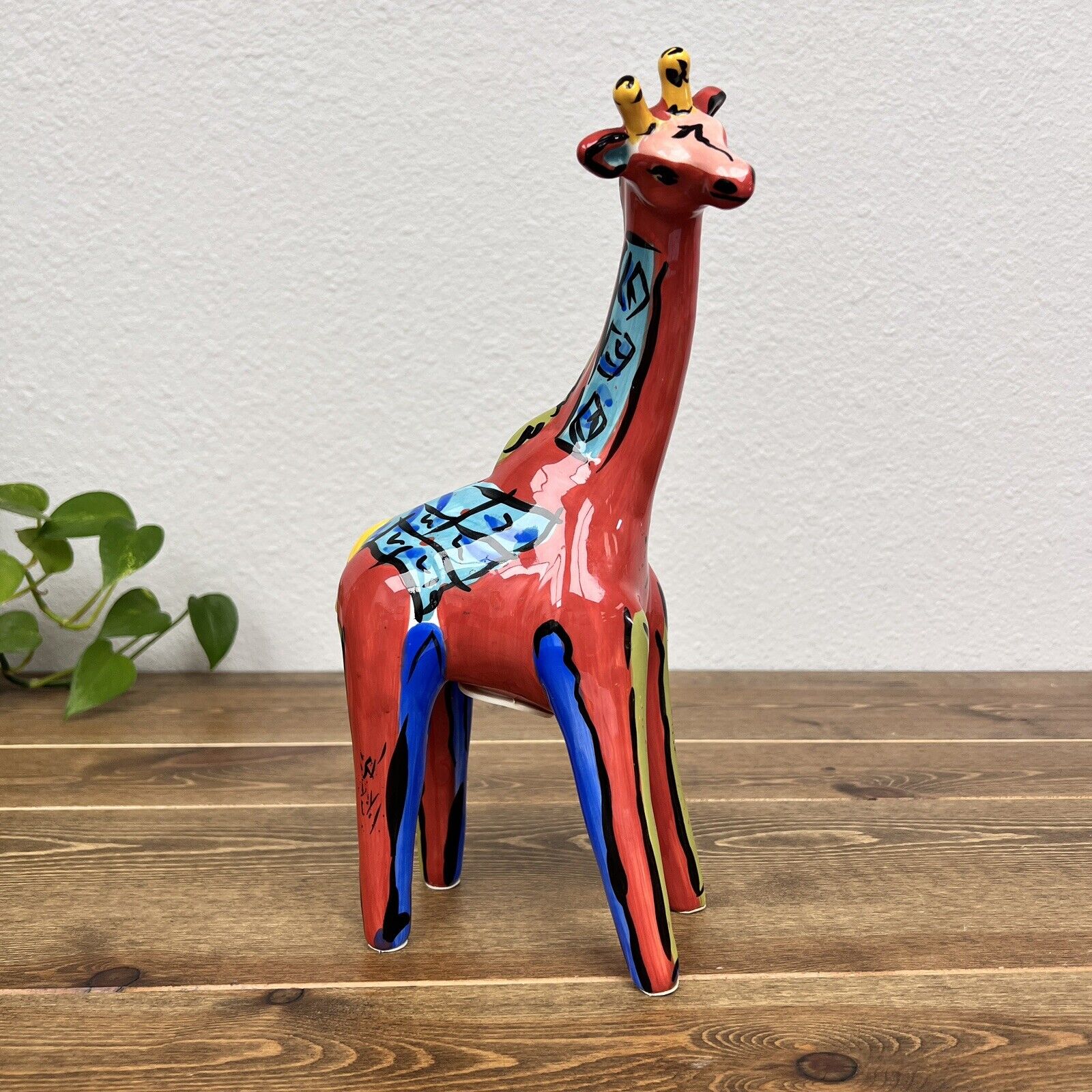 Original Ceramic Ganz Giraffe Coin Bank Hand Painted Signed Kathryn Youngs