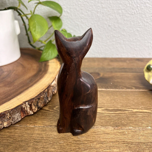 Vintage Ironwood Cat Hand Carved Sculpture Figurine 5 Inches