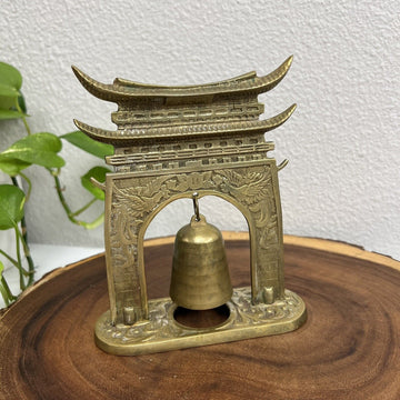 Vintage Heavy Brass Emperors Palace Table Bell Feng Shui