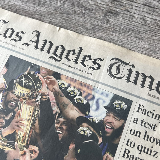 Los Angeles Lakers NBA Champions Los Angeles Times October 12, 2020 Newspaper