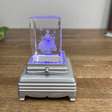 Disney Cinderella Quinceañera 3D Etched Crystal Cube With Light Plate