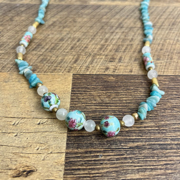 Vintage Chinese Bead Necklace Painted Porcelain