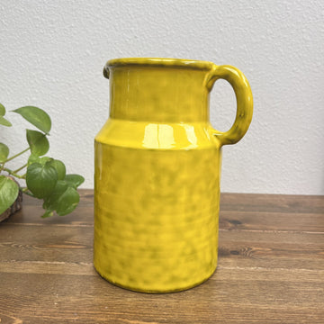 Vintage Midcentury Art Pottery Pitcher Peasant Village Italy Yellow 1960s