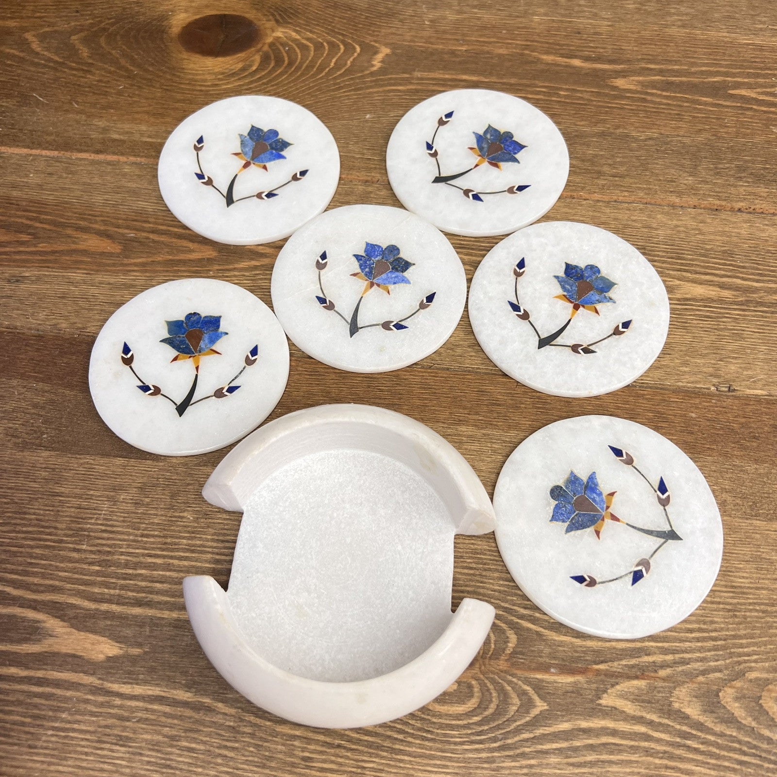 Marble Coaster Set Pietra Dura Semi Precious Stone Handmade Home Decor