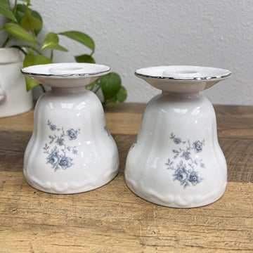 Johann Haviland Bavaria Blue Garland Flowers Candle Holders Candlesticks Pair