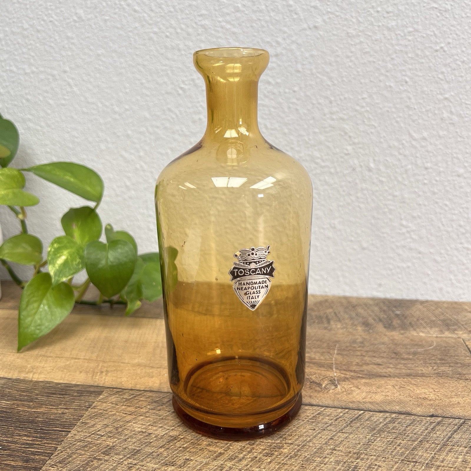 Vintage Amber Decanter/Bottle - Toscany Hand Made Neopolitan Glass - Italy