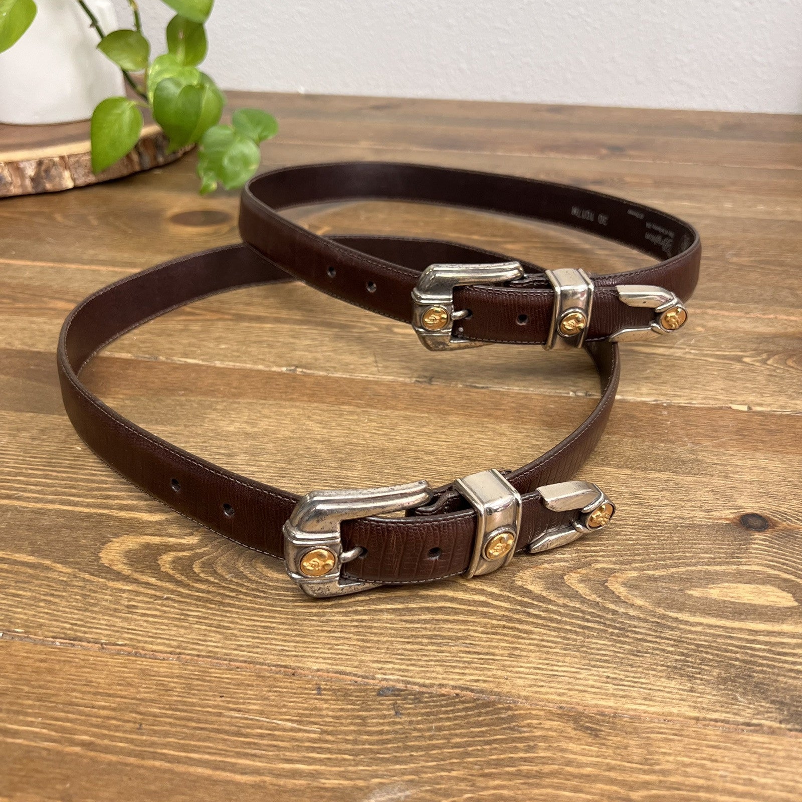 TWO Brighton Sz 30 101 7 M  Leather belts Mickey Mouse 35.5” Long Vintage