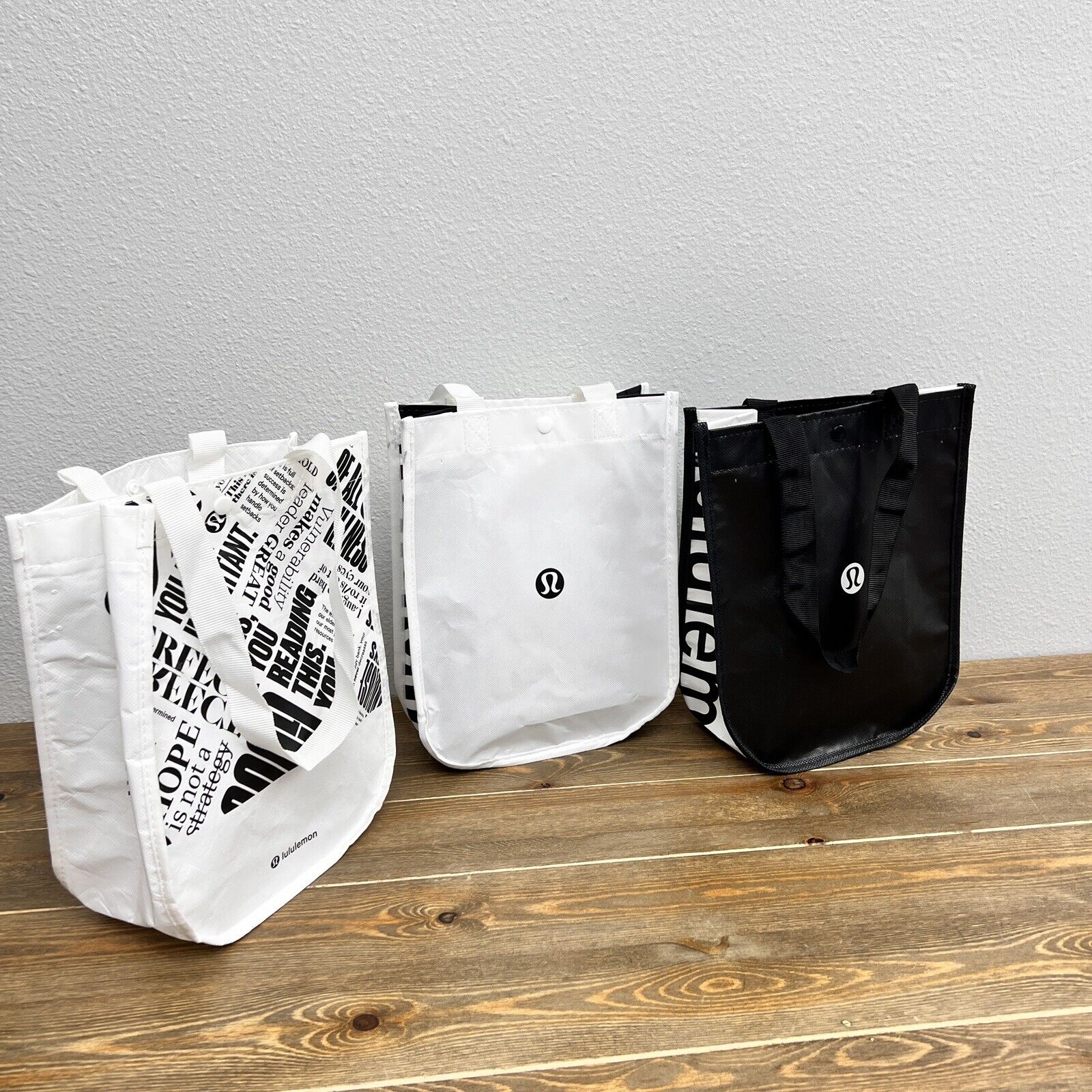 Lululemon Reusable Shopping Gift Bag Yoga Logo Small Tote Lot 3