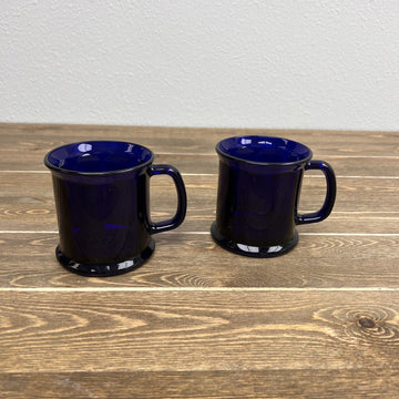 Set of 2 Cobalt Blue Glass Coffee Cup Mug Made In USA Heavy Glass