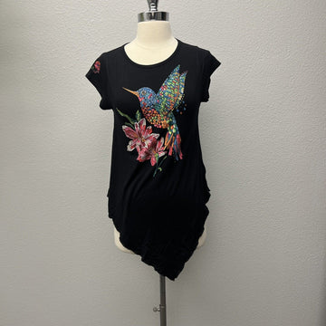 Ay Guey Asymmetrical Black Shirt Hummingbird XSmall